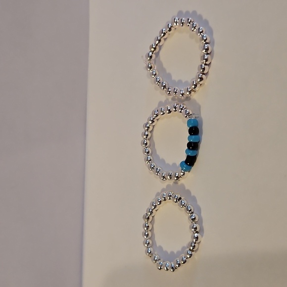 3/15$ Bundle Deal New 3pcs Iron & Glass Seed Beaded Stretch Ring Set - Picture 1 of 5